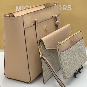 Michael Kors Maisie Large Pebbled Leather 3-in-1 Tote Bag Buff Signature Multi